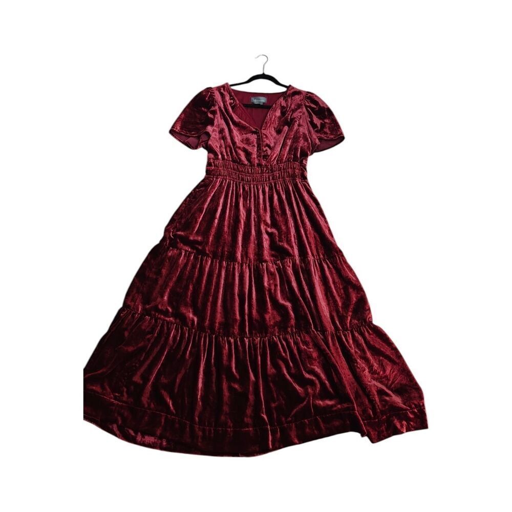 Anthropologie Velvet Maxi Dress in Burgundy Plum - Picture 4 of 11